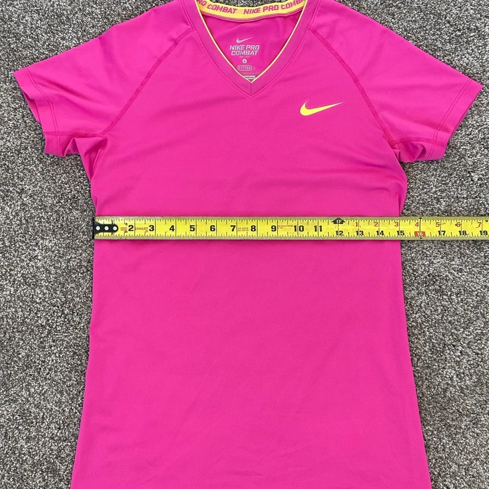 Nike Pink Dri-FIT V-Neck Short Sleeve Top with Yellow Swoosh